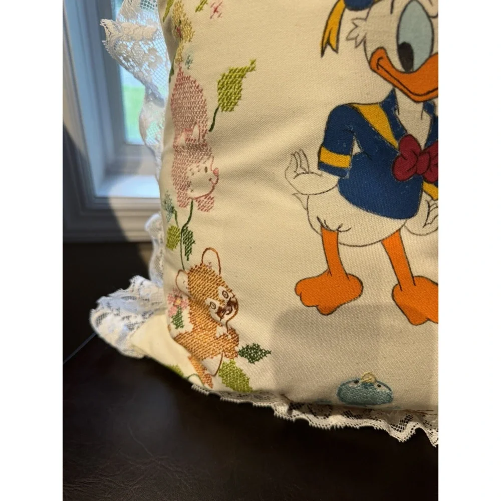 Vintage Donald‎ Duck Handmade Animal Stitches Pillow With Lace Trim 1988 15
